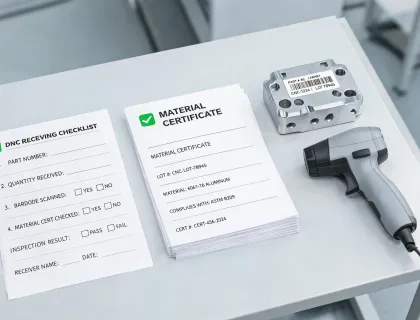 CNC receiving checklist with certificates